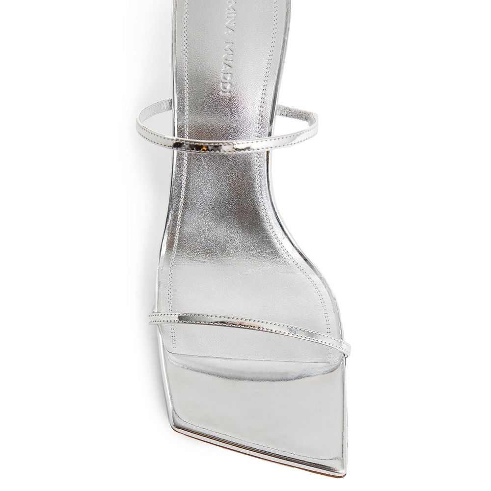 Silver Calfskin Stiletto Heel Sandals