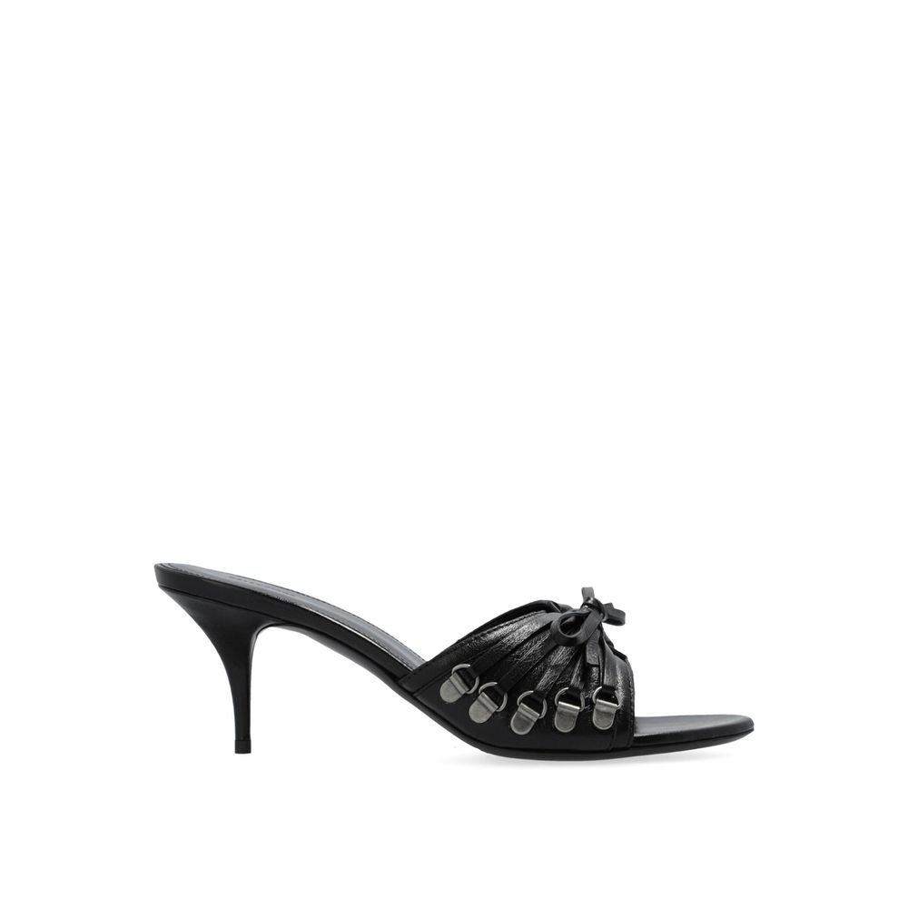 Black Lamb Leather Stiletto Heel Sandals