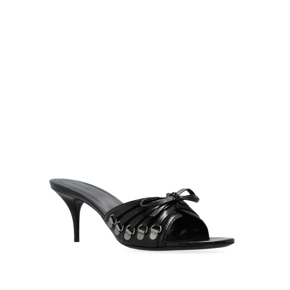 Black Lamb Leather Stiletto Heel Sandals