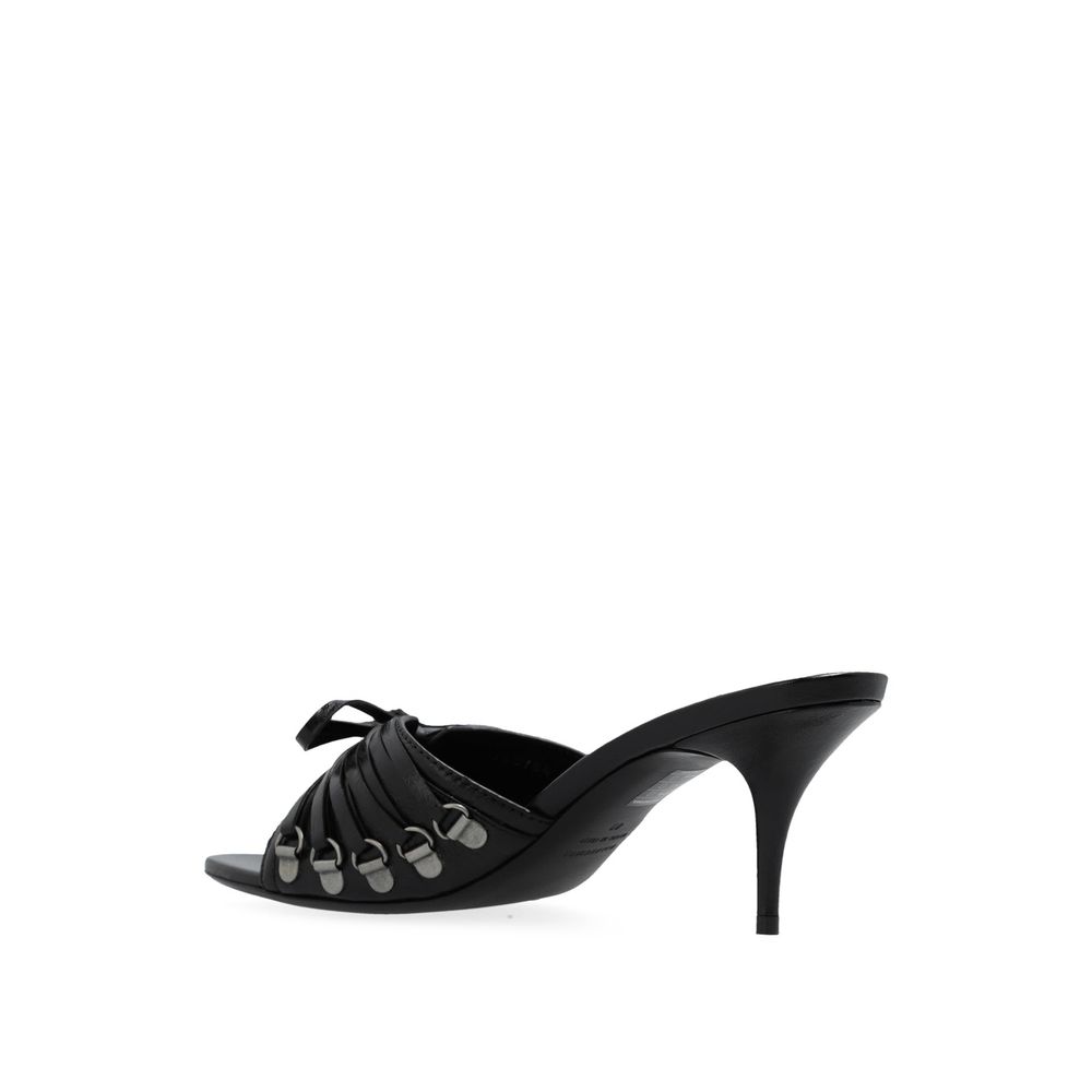 Black Lamb Leather Stiletto Heel Sandals
