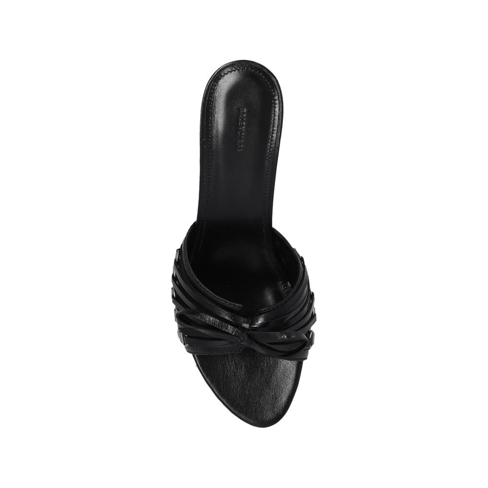 Black Lamb Leather Stiletto Heel Sandals
