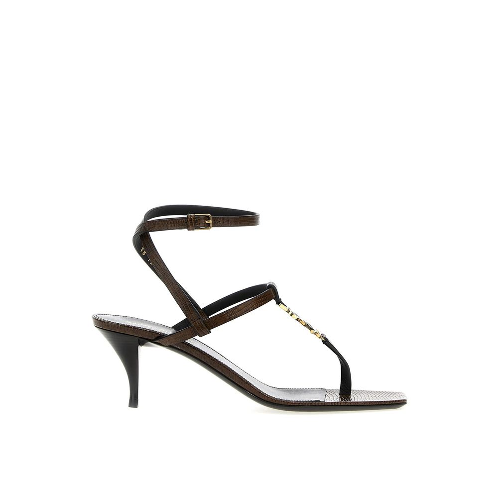 Brown Calfskin Stiletto Heel Sandals