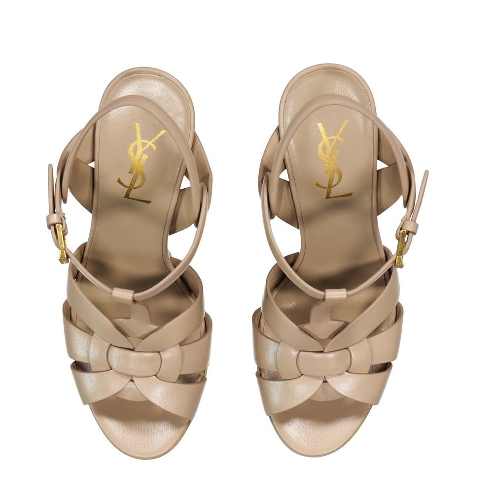 Beige Calfskin Stiletto Heel Sandals