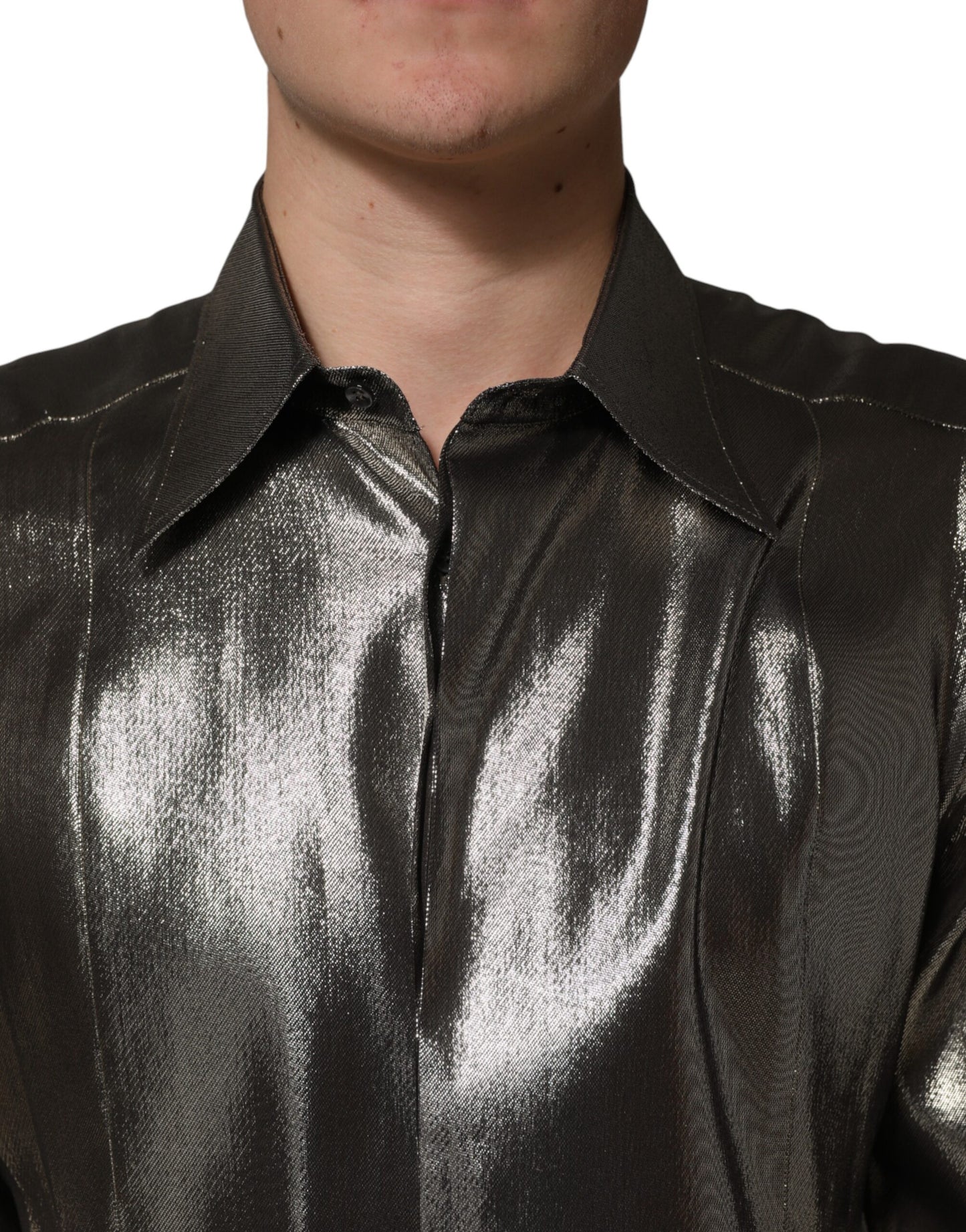Silver Silk GOLD Collared Dress Formal Shirt