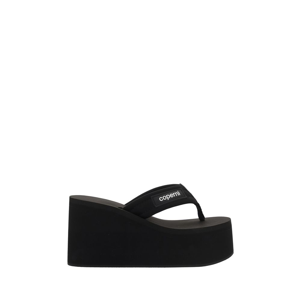 Black Polyester Platform Sandals