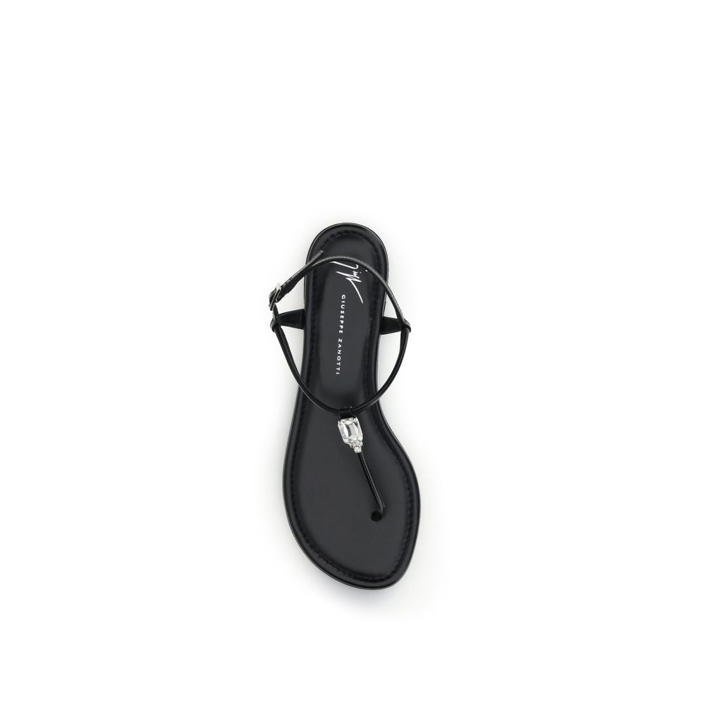 Black Calf Leather Bos Taurus Flat Sandals
