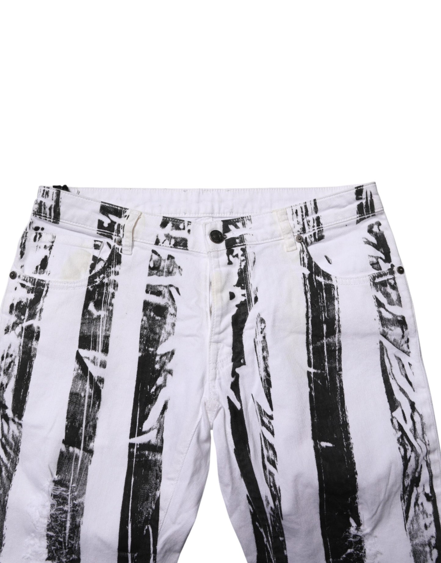 Black White Stripes Mid Waist Cropped Capri Jeans