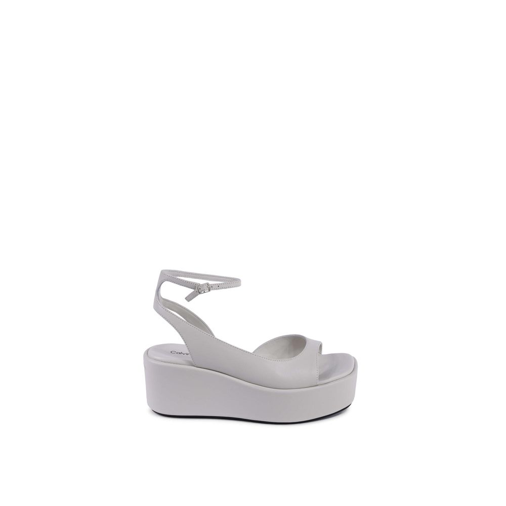 Beige Leather Platform Sandals