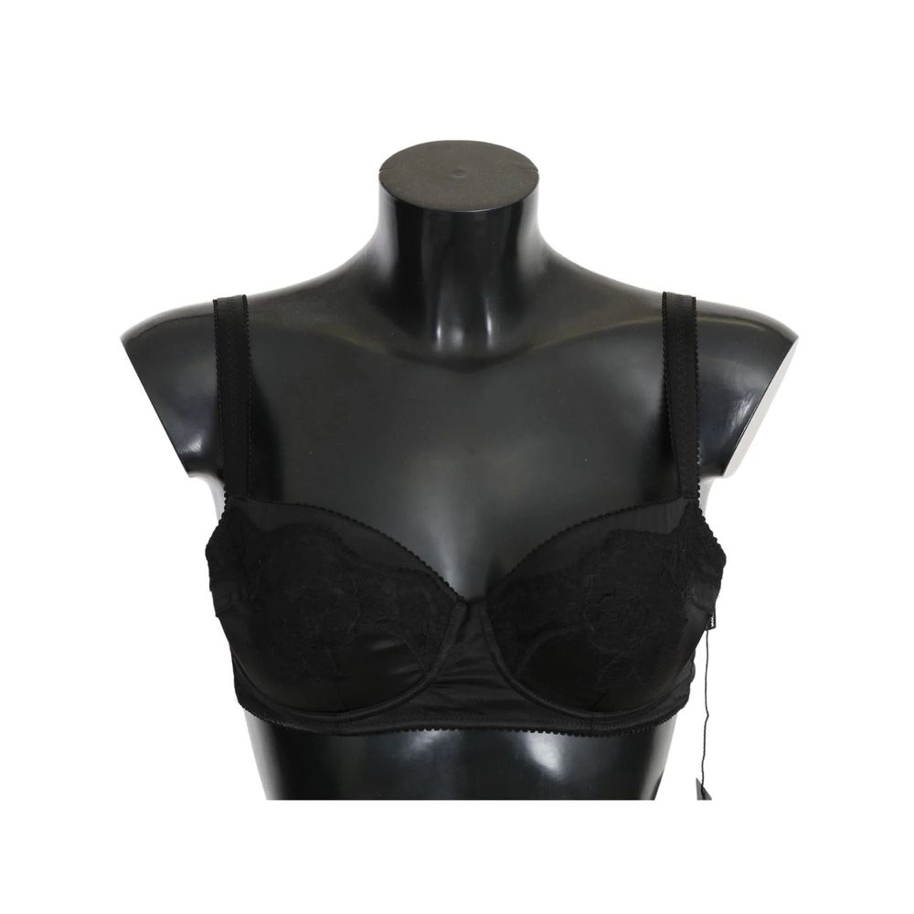 Black Lace Satin Elastic Bra