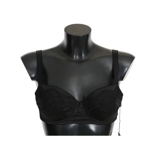 Black Lace Satin Elastic Bra