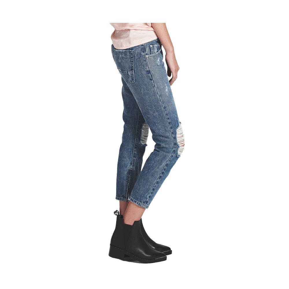 Blue Cotton Cropped Jeans
