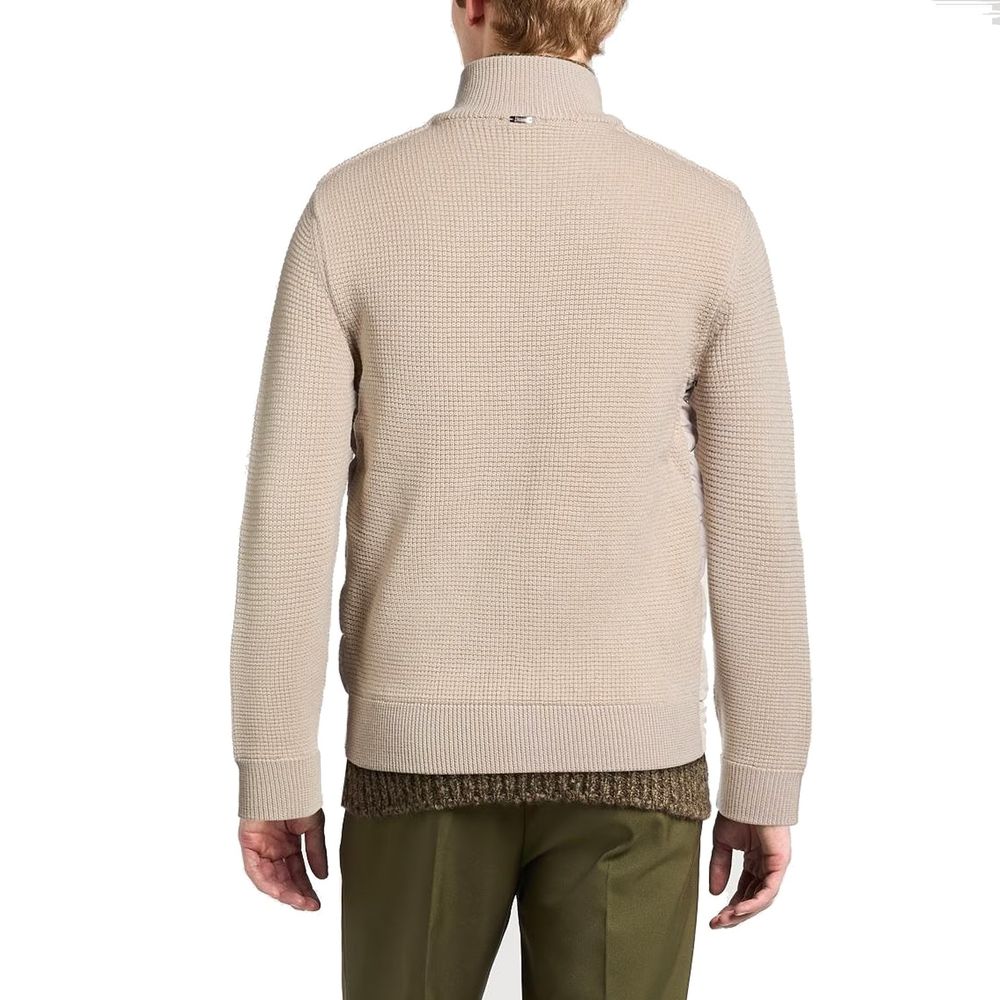 Beige Virgin Wool Full-Length Jacket