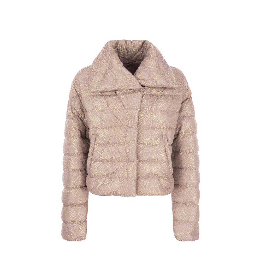 Beige Metallic Fibre Full-Length Jacket