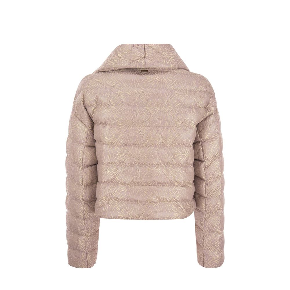 Beige Metallic Fibre Full-Length Jacket