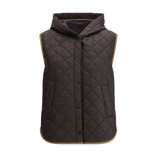 Brown Nylon Sleveless Jacket