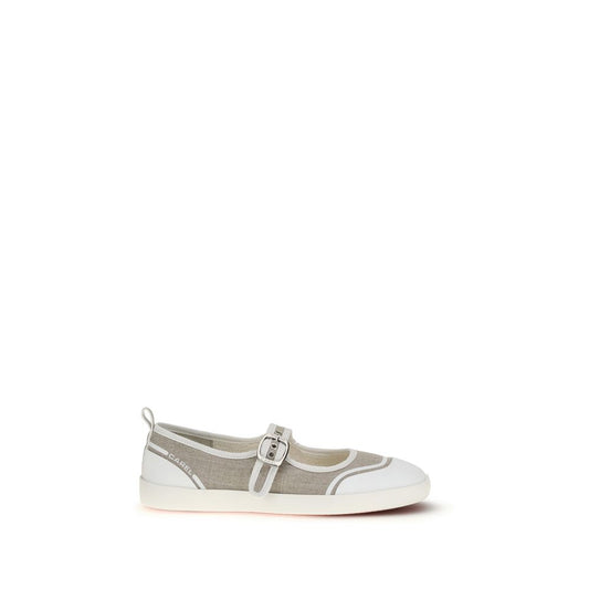 Beige Cotton Ballet Flats