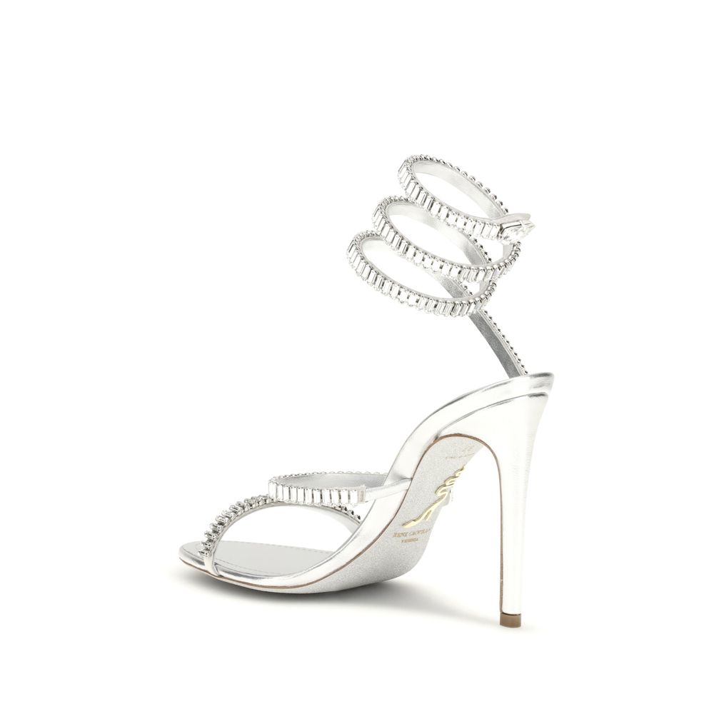 Silver Calf Leather Bos Taurus Stiletto Heel Sandals