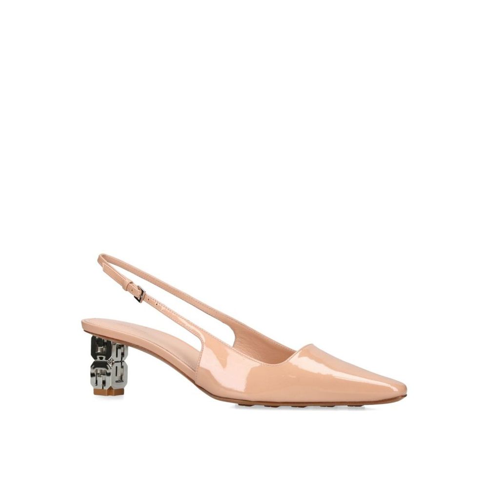 Beige Calfskin Mid Heel Pumps
