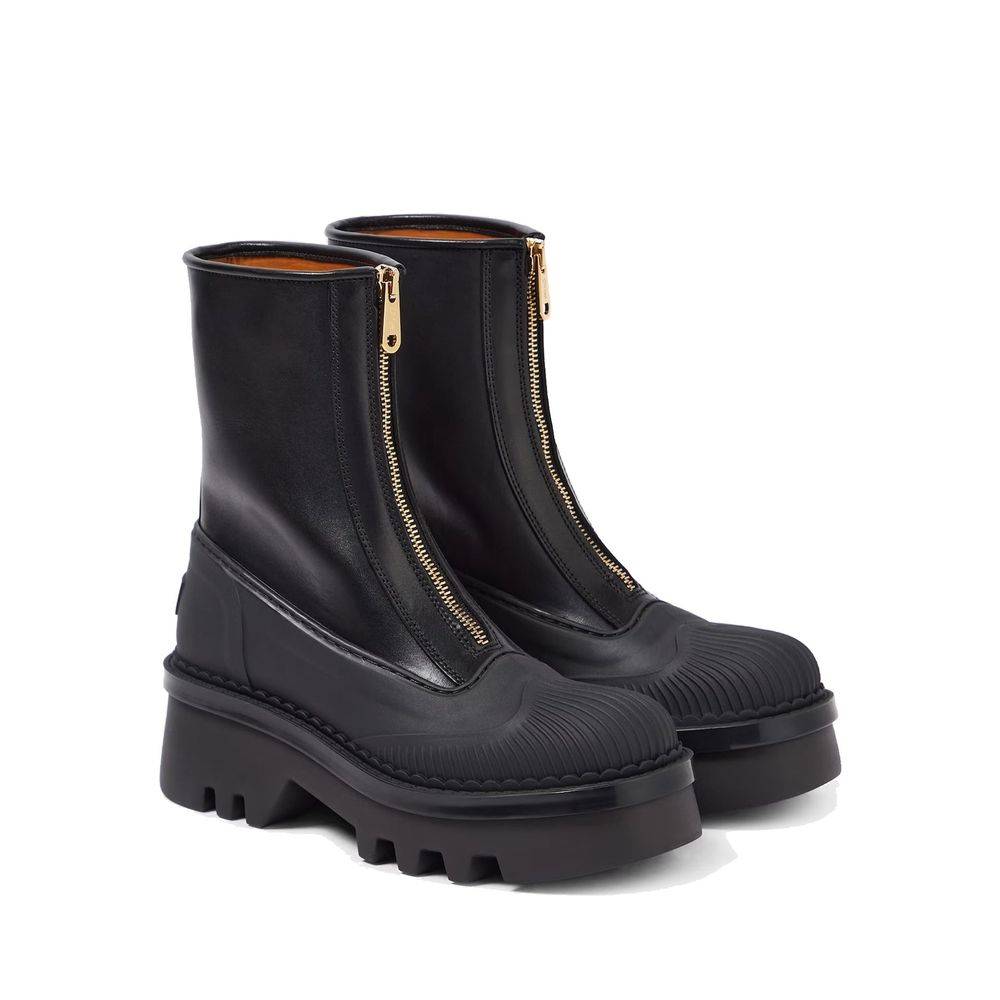 Black Calfskin Lace-Up Boots