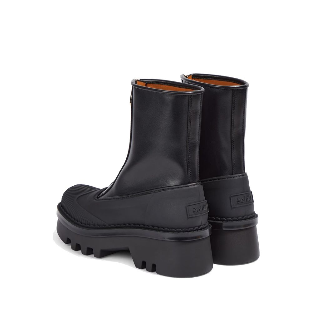 Black Calfskin Lace-Up Boots