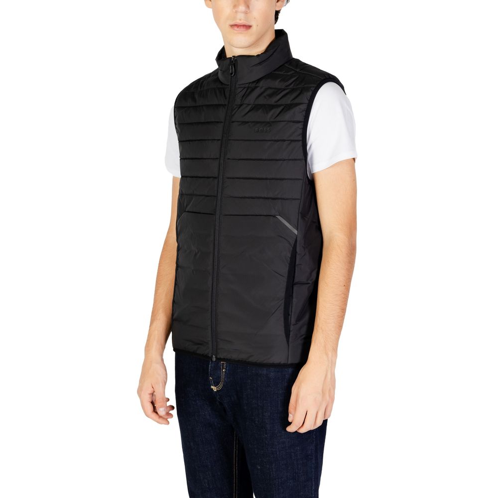 Black Polyester Sleveless Jacket