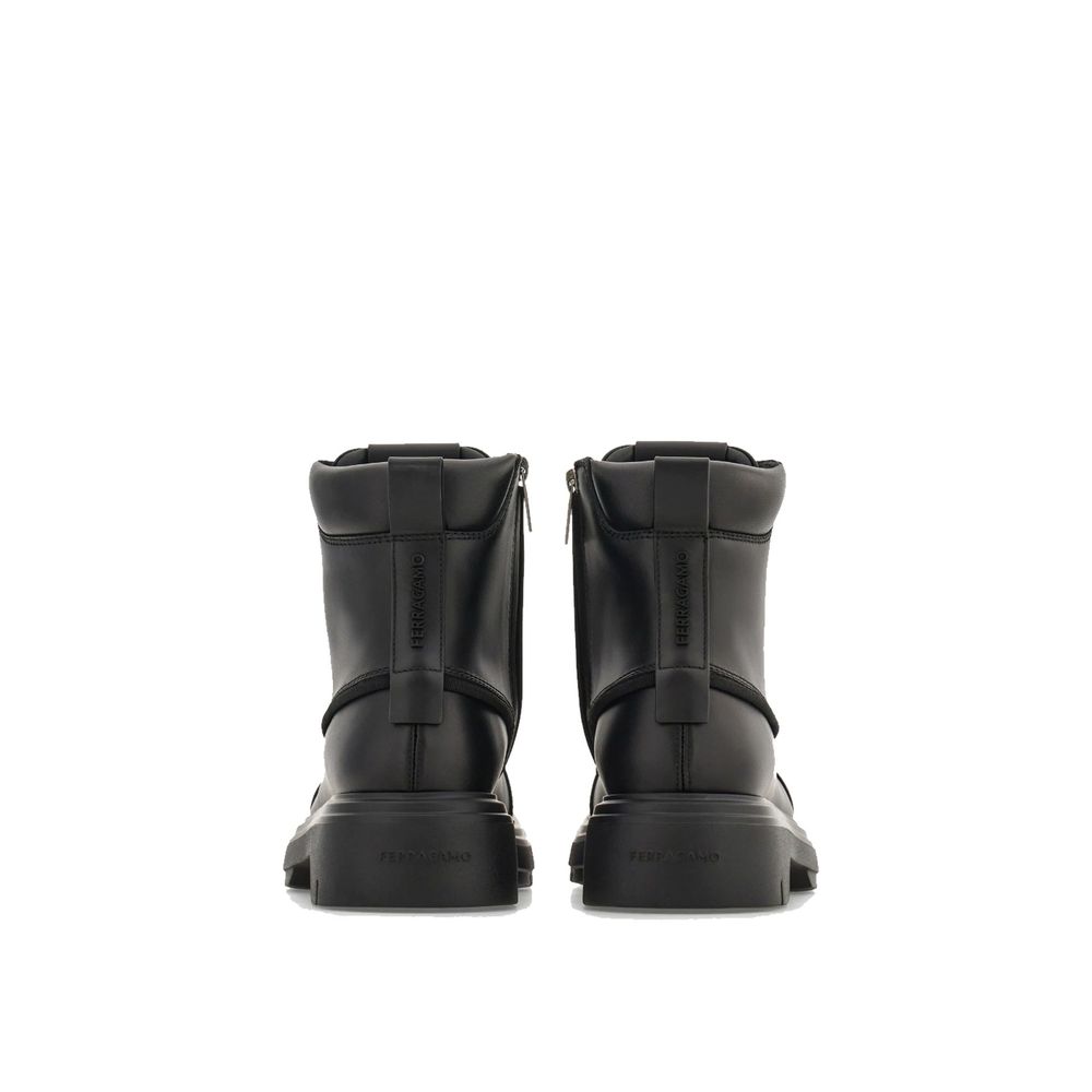 Black Calfskin Lace-Up Boots