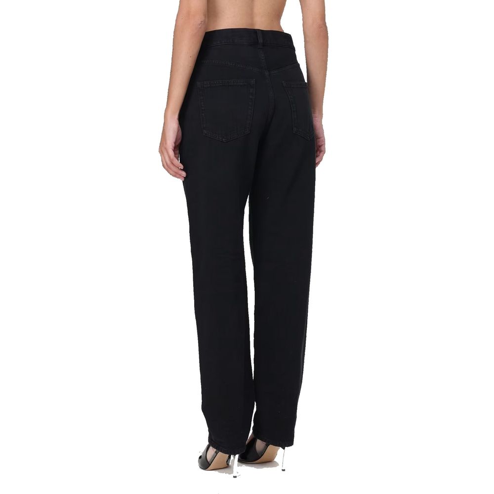 Black Cotton Straight-Leg Jeans