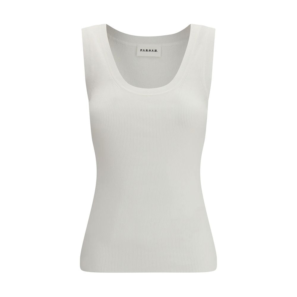 Beige Cotton Sleeveles T-Shirt
