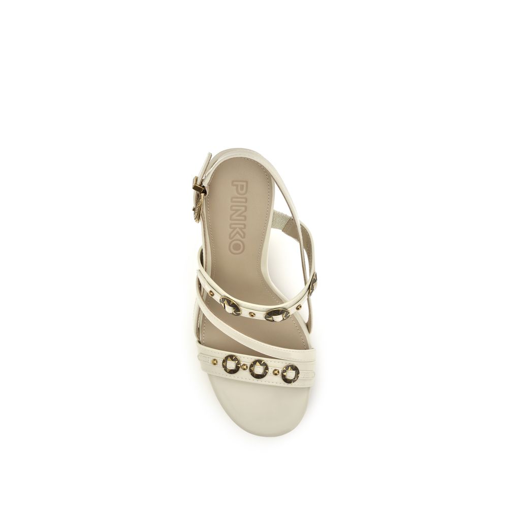 Beige Calf Leather Bos Taurus Stiletto Heel Sandals