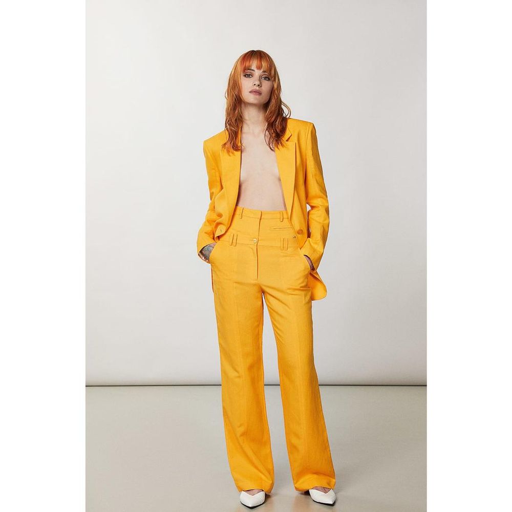 Orange Viscose Casual Pants