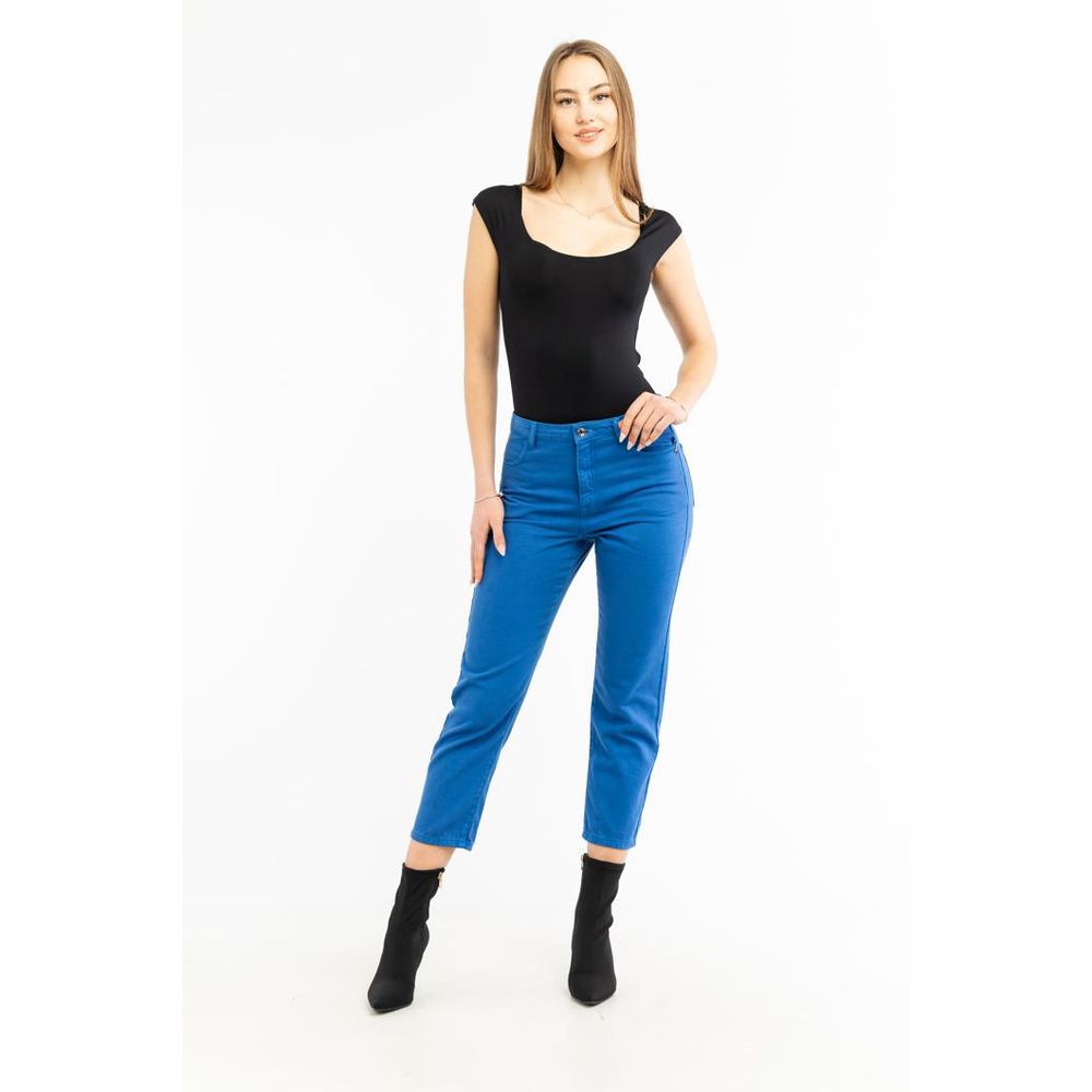 Blue Cotton Casual Pants