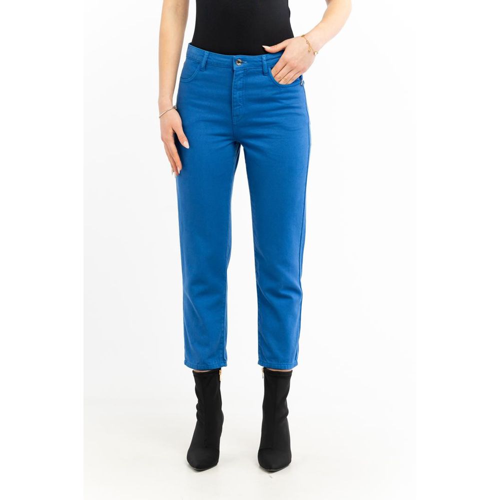 Blue Cotton Casual Pants