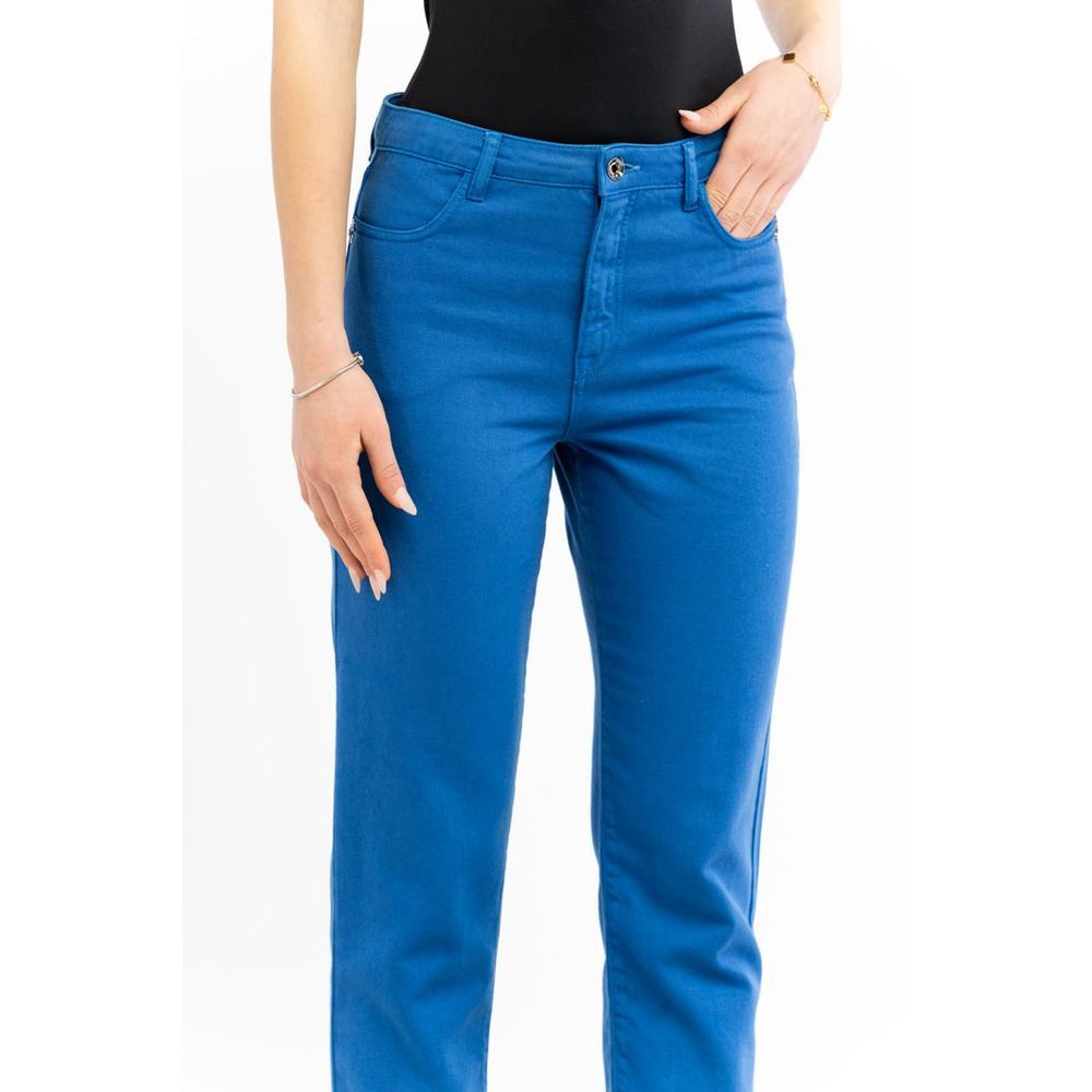 Blue Cotton Casual Pants