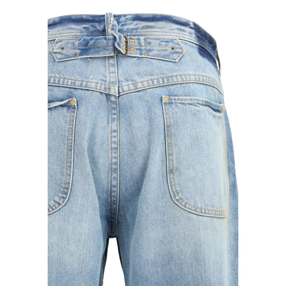 Blue Cotton Cropped Jeans