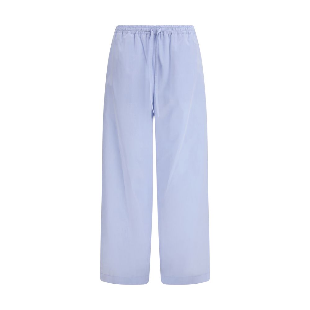 Blue Cotton Casual Pants