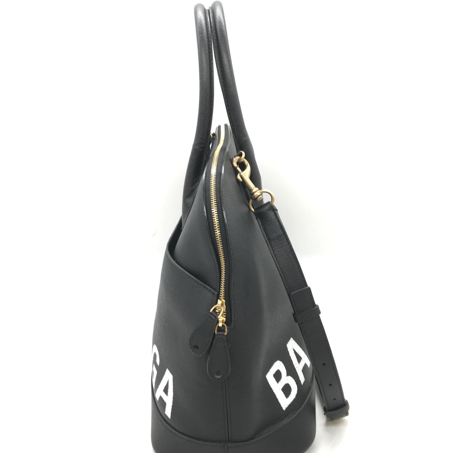 Black Grained Leather Ville Top Handle Bag