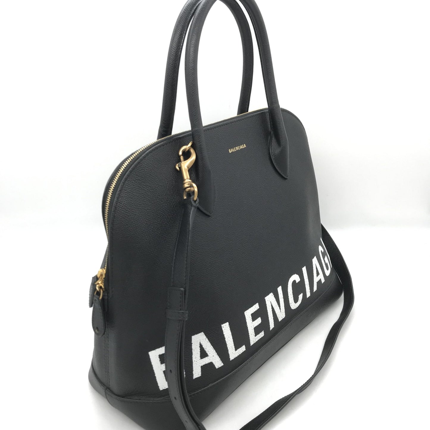 Black Grained Leather Ville Top Handle Bag