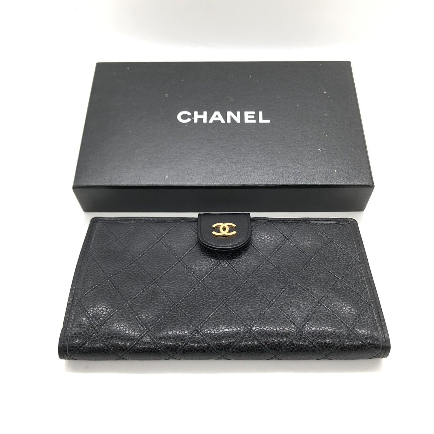 Black Quilted Leather Long Wallet