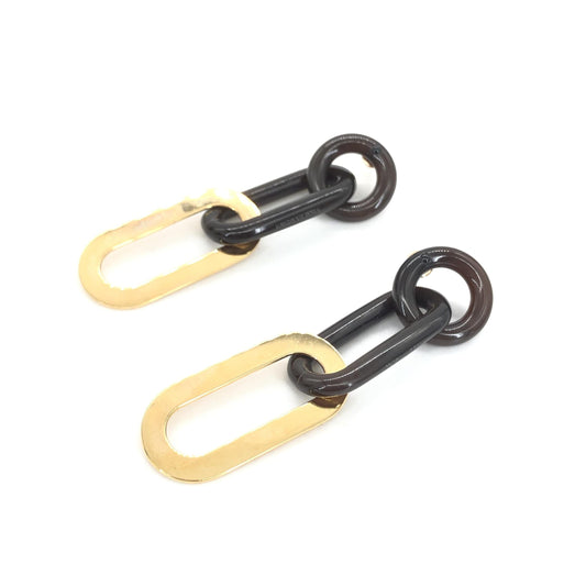 Gold Plated And Black Chain Link Earrings