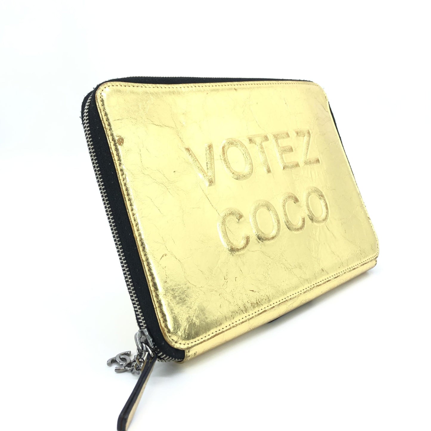 Gold Tone Votez Coco Zip Clutch