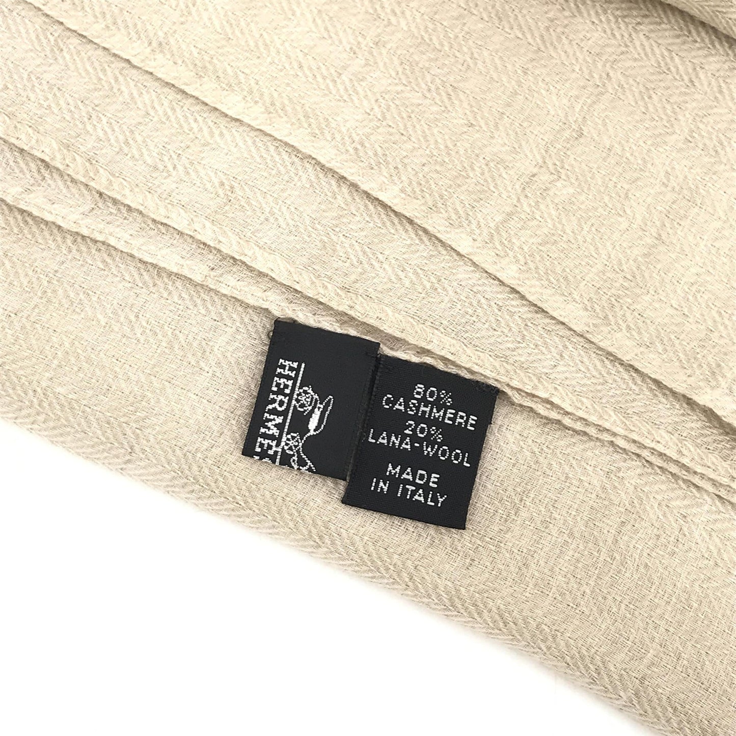Light Beige Linen Scarf With Fringes