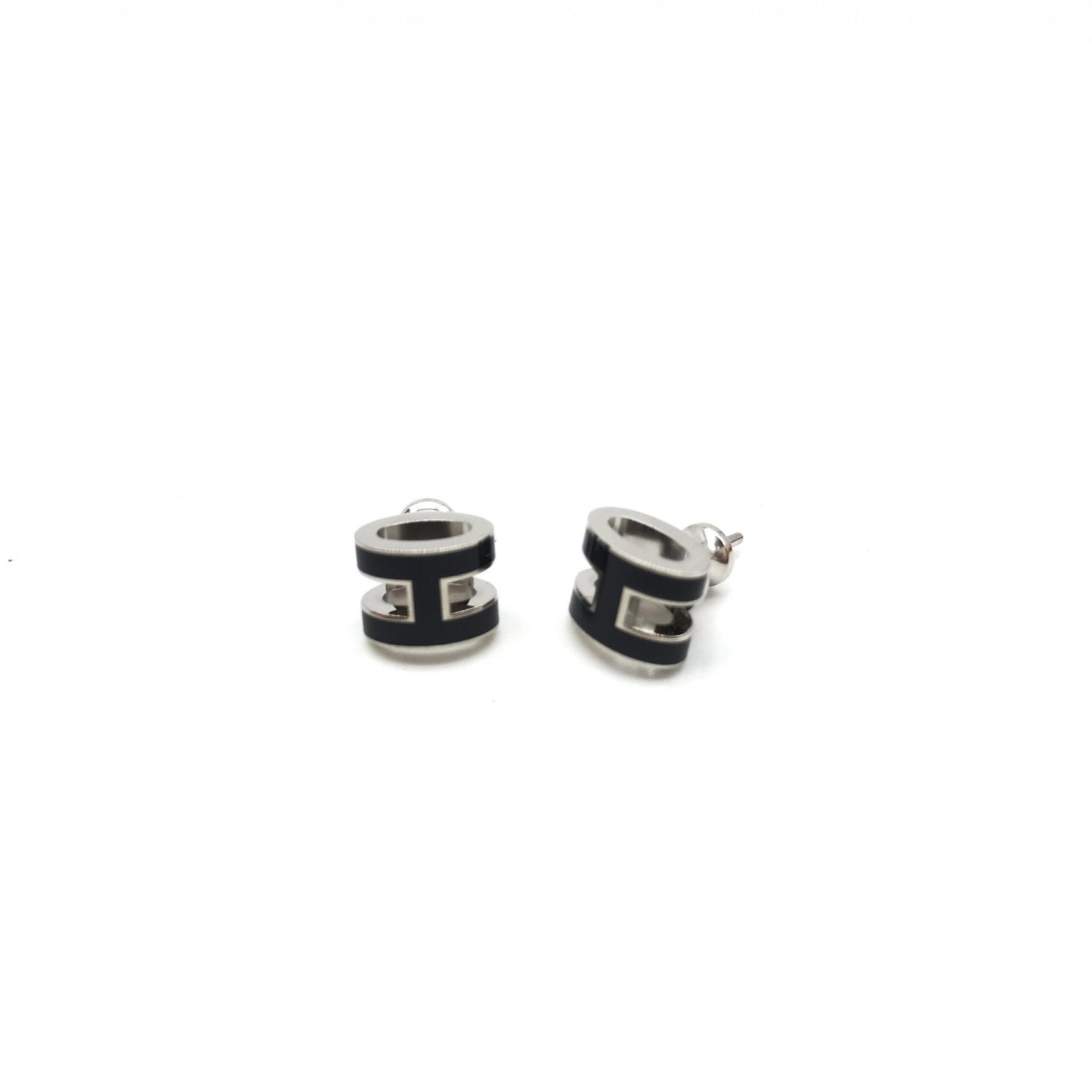 Mini Pop H Earrings In Black Enamel