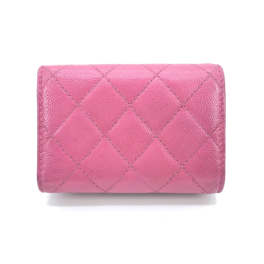 Pink Leather Quilted Flap Wallet