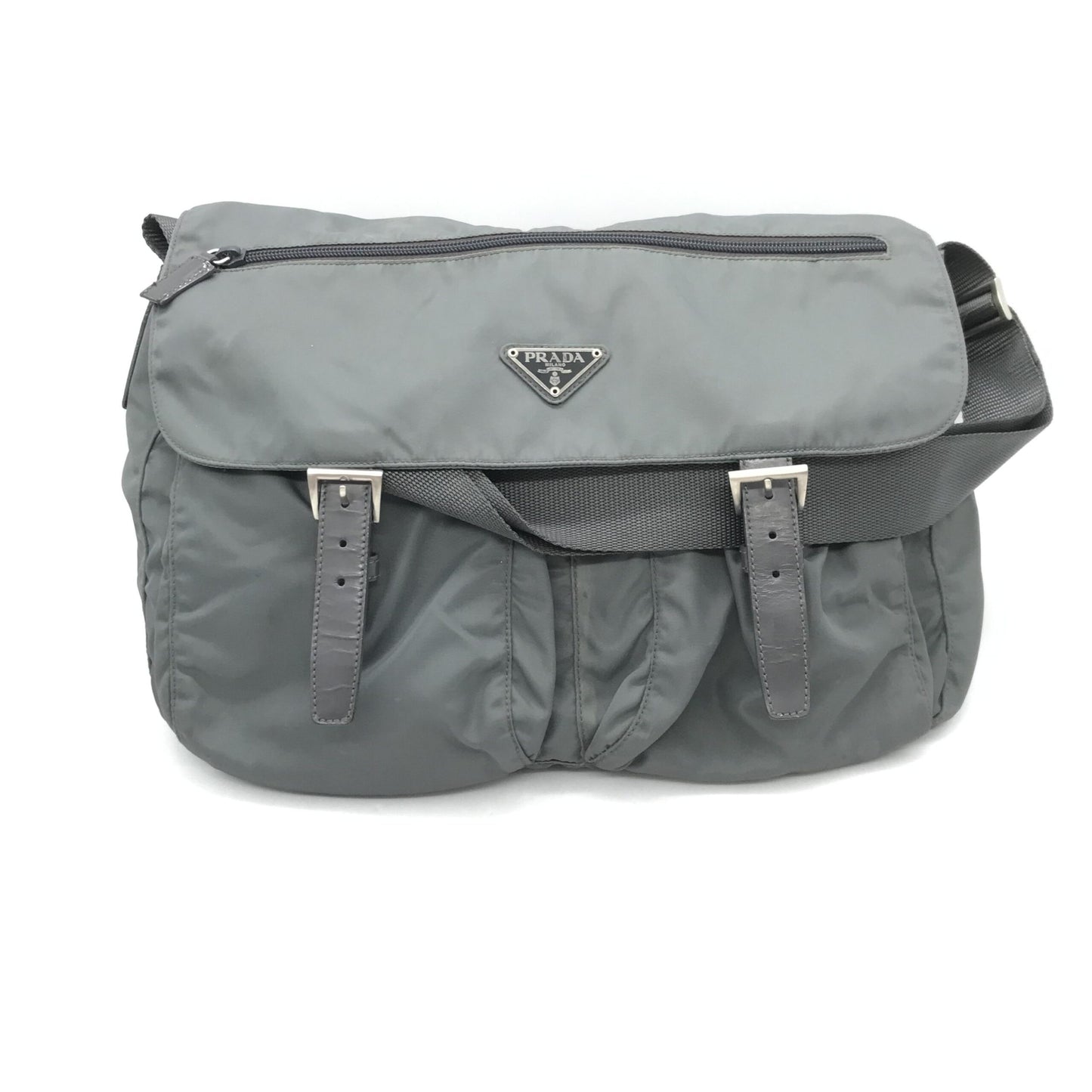 Gray Nylon Shoulder Bag With Straps