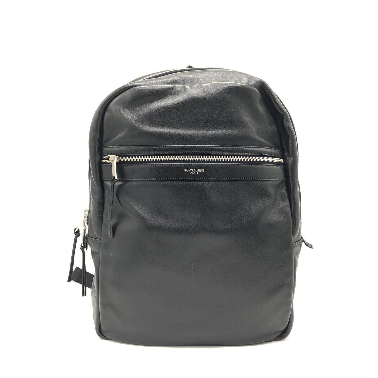 Black Leather City Backpack With Zipper