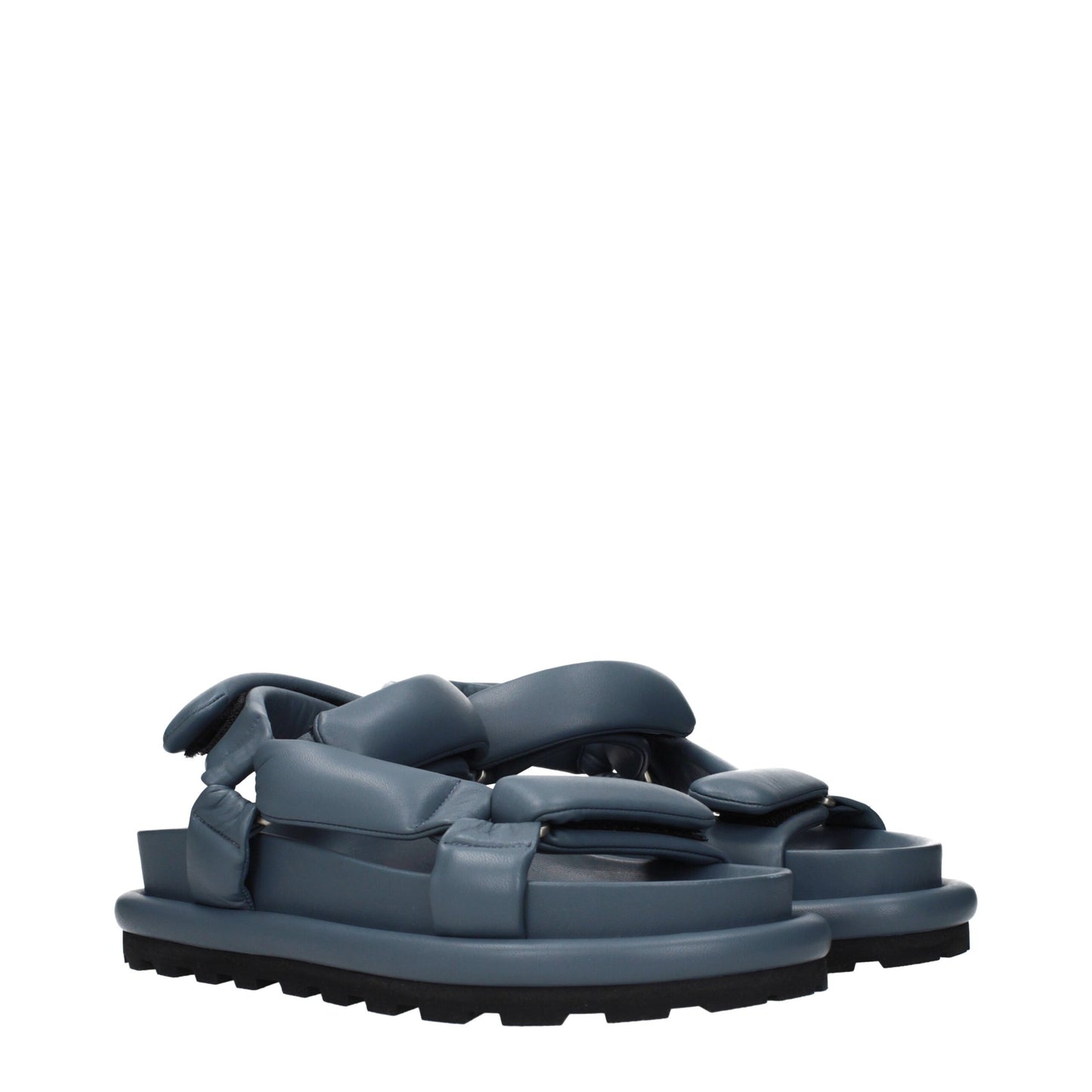 Gray Leather Platform Sandals