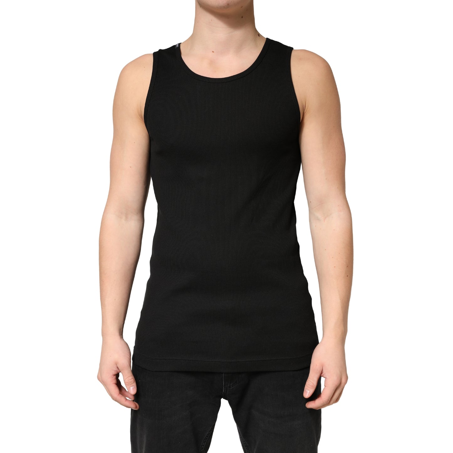 Black Cotton Ribbed Sleeveless Tank Top  T-shirt