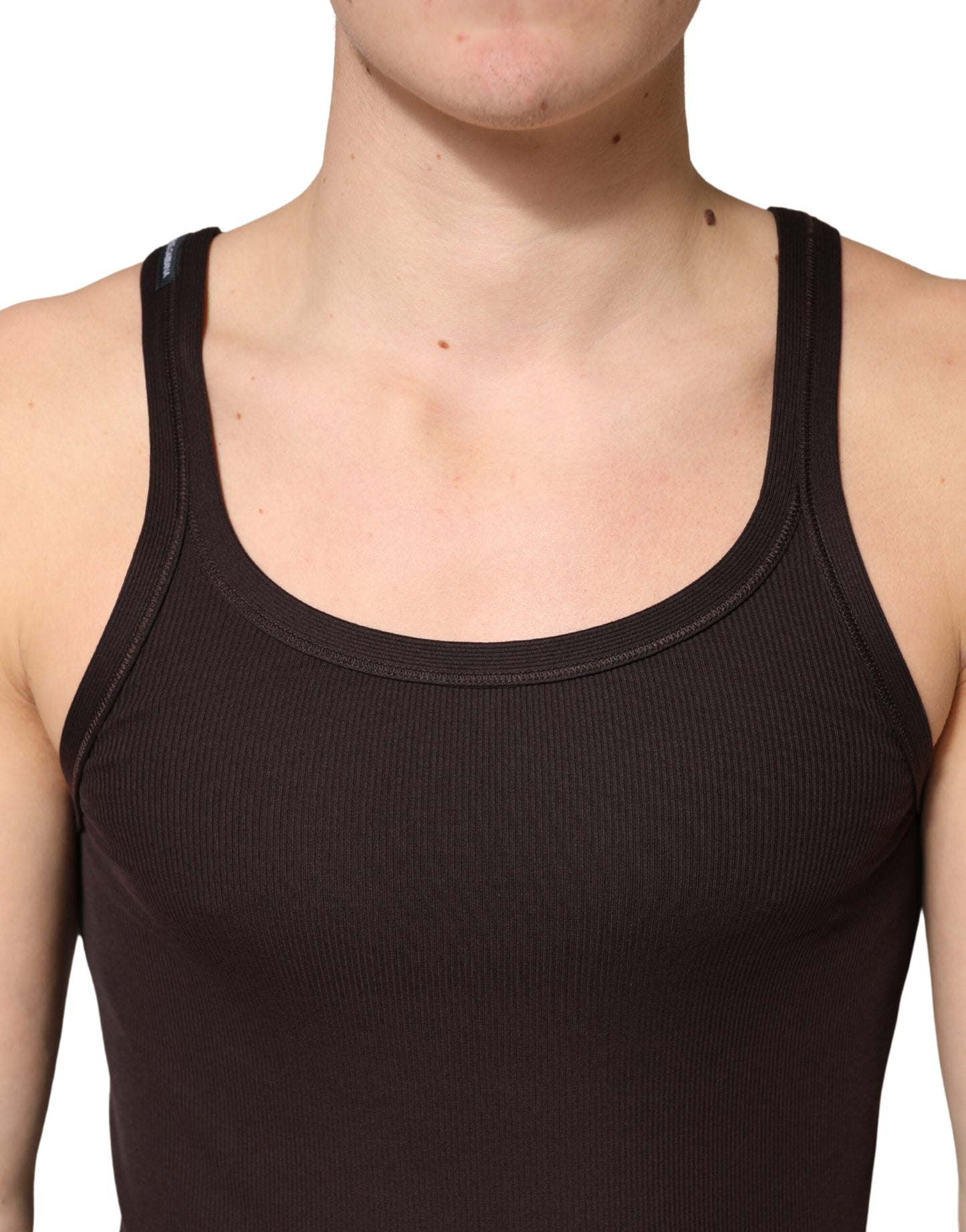 Brown Cotton Ribbed Sleeveless Tank Top  T-shirt