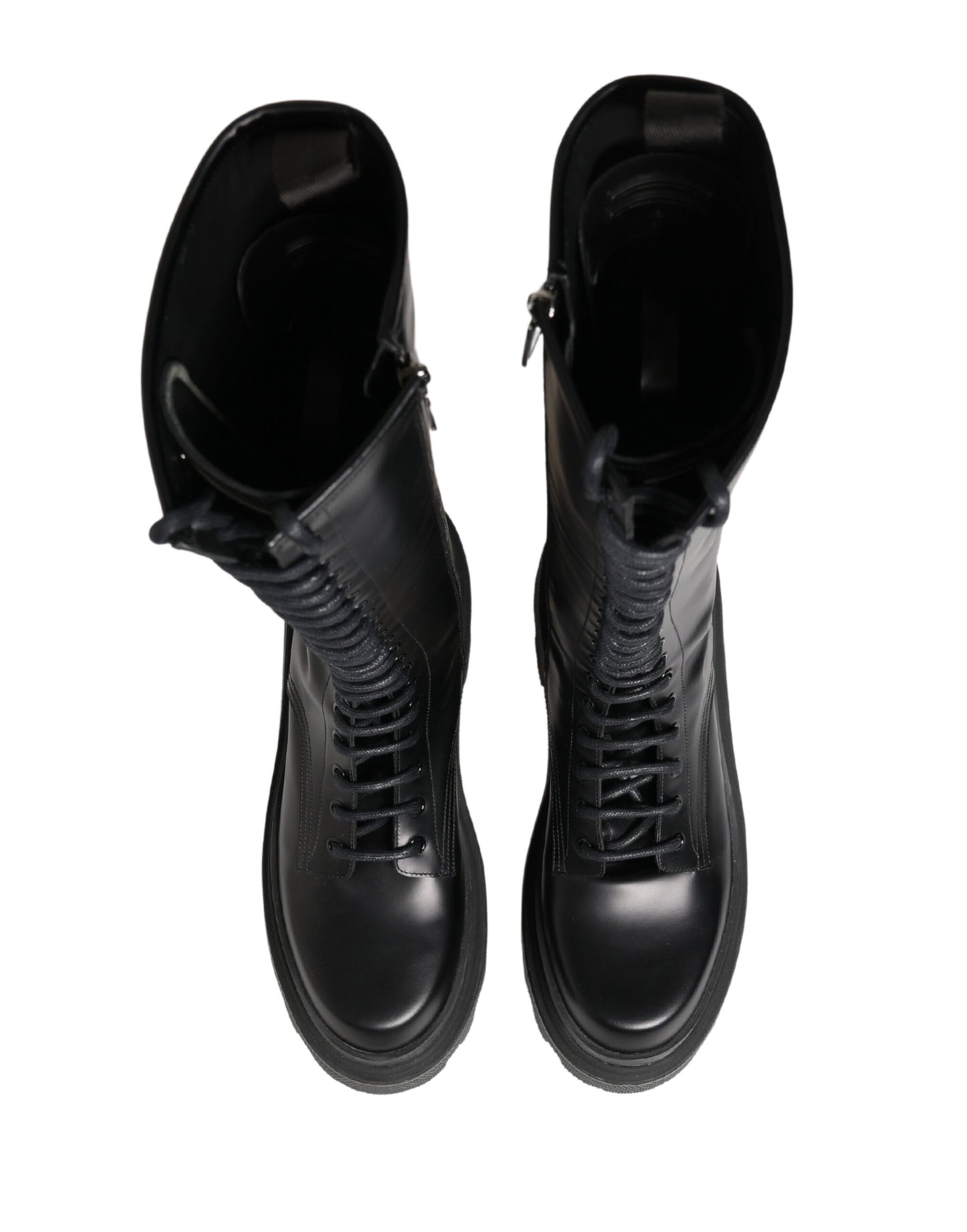 Black Leather Knee High Lace Up Boots Shoes