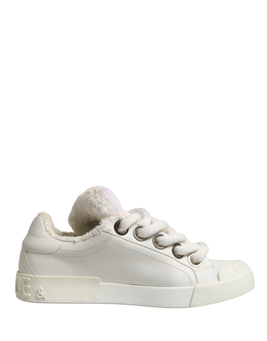White Shearling Fur Bianco Low Top Sneakers Shoes